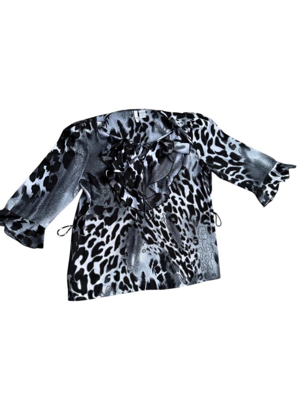 Sami & Jo Women's Ruffle Animal Print Blouse Black/White XL Polyester 3/4 Sleeve